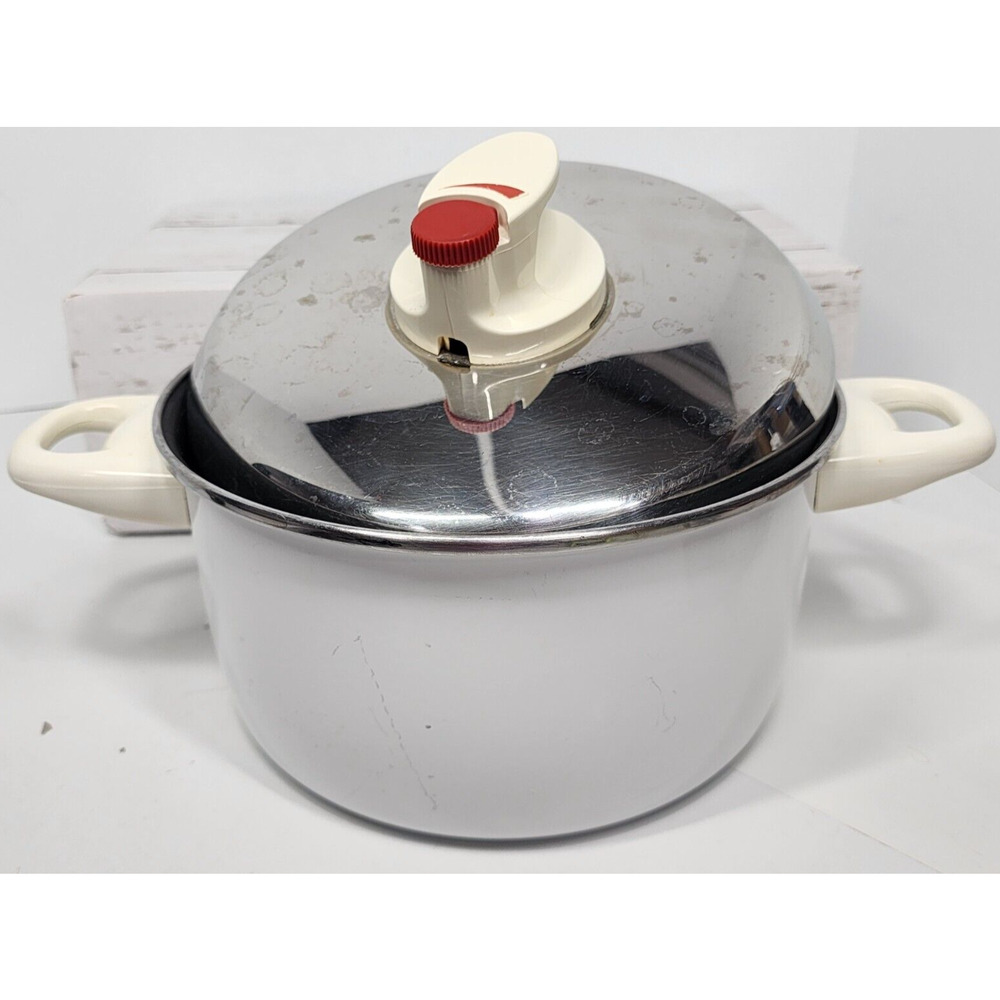 Sitram 93 4.25"x8.25" 2 Handle Pot w/Adjustable Steam Dial Lid, White/Non Stick